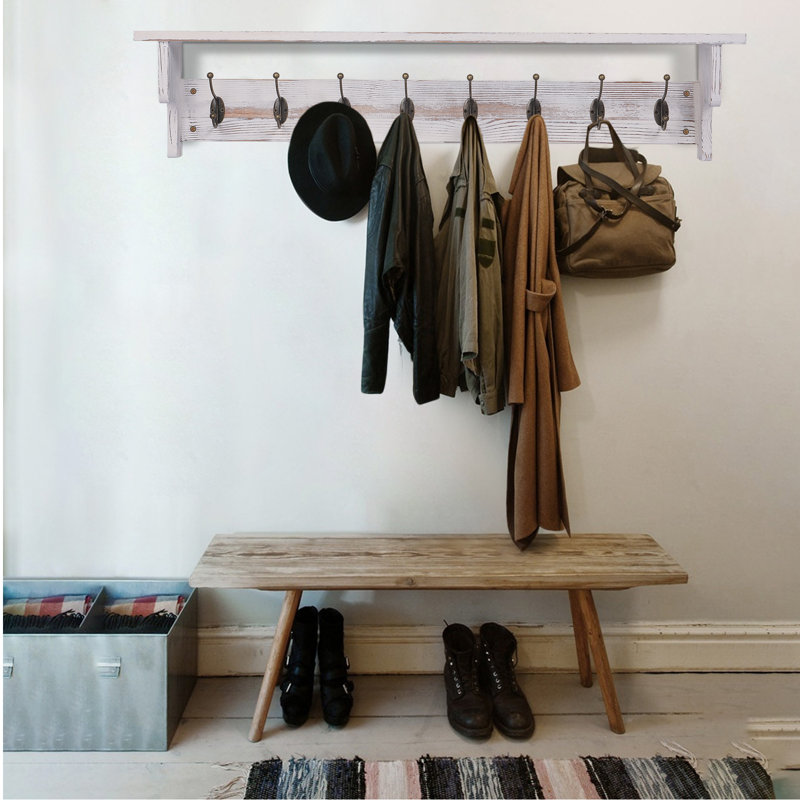 August Grove Amarisa Solid Wood 8 Hook Wall Mounted Coat Rack with Storage Reviews Wayfair